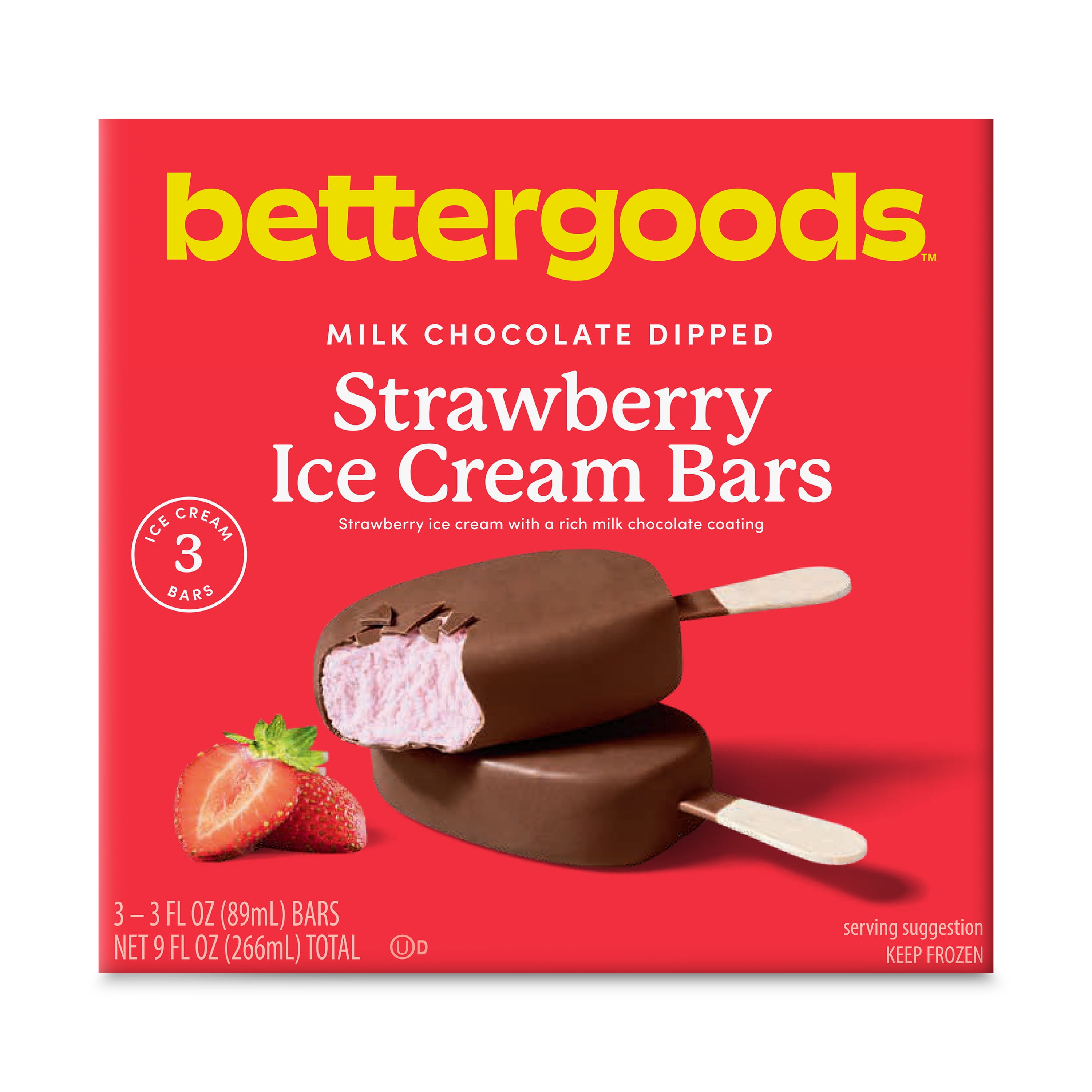 bettergoods Milk Chocolate Dipped Strawberry Ice Cream Bars, 3 fl oz, 3 Pack