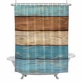 thumbnail image 2 of Brown Light Blue Wood Grain Shower Curtain for Bathroom Decor, Striped Farm Country Style Waterproof Fabric Shower Curtain, 66"x72" Set with 12 Hooks, 2 of 9