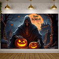 thumbnail image 3 of Scary Design Happy Halloween Skeleton Pumpkin Scene Backdrop Spooky Decoration Horror Display for Halloween Party Night Event Decoration Indoor, 3 of 9