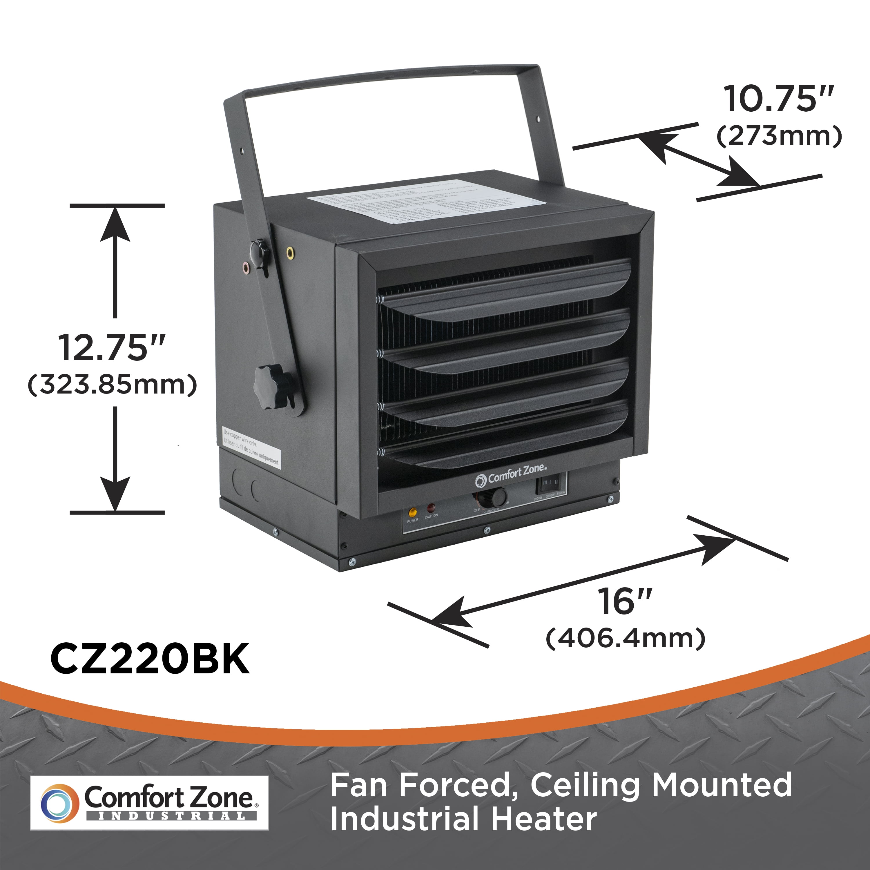 Comfort Zone 5,000-Watt, 240v Hard Wired Fan-Forced Ceiling Mount Heater  with Dual Knob Controls and Safety Overheat Protection, ETL Compliant,  Black - Walmart.com
