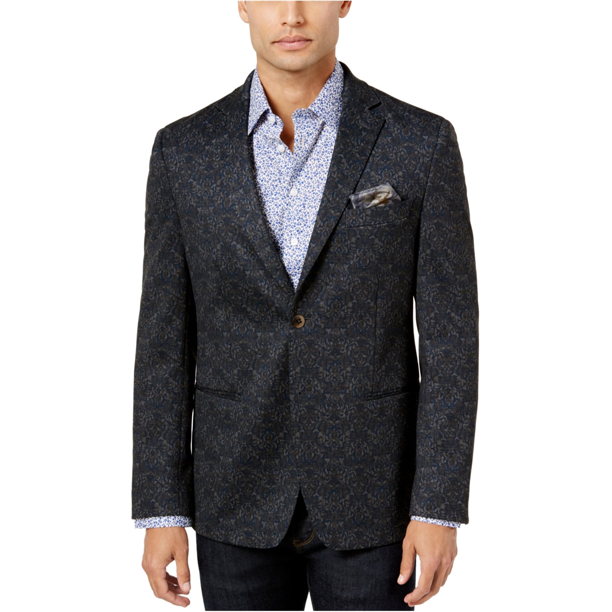 Tallia Tallia Mens SlimFit Pattern Two Button Blazer Jacket, grey