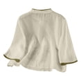 thumbnail image 4 of Womens Blouses Womens Retro Placket Frog Button Cotton Linen Top 3/4 Sleeve Embroidered Trendy Summer Casual Womens T Shirts, 4 of 4