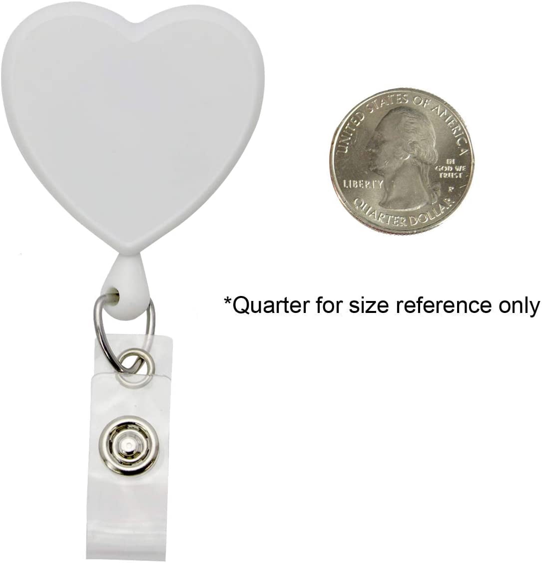 Heart Shaped Retractable Badge Reel with Rotating Swivel Spring Clip - Cute Heavy Duty Name Tag Reels for Nurses, Pediatrics, Teachers, EKG and More by Specialist ID (White)
