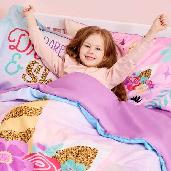 Kid Full Comforter Set 7 Piece Unicorn Bedding Set for Boys Girls Super Soft Microfiber Bed in a Bag with Comforter Sheets Pillowcase & Sham