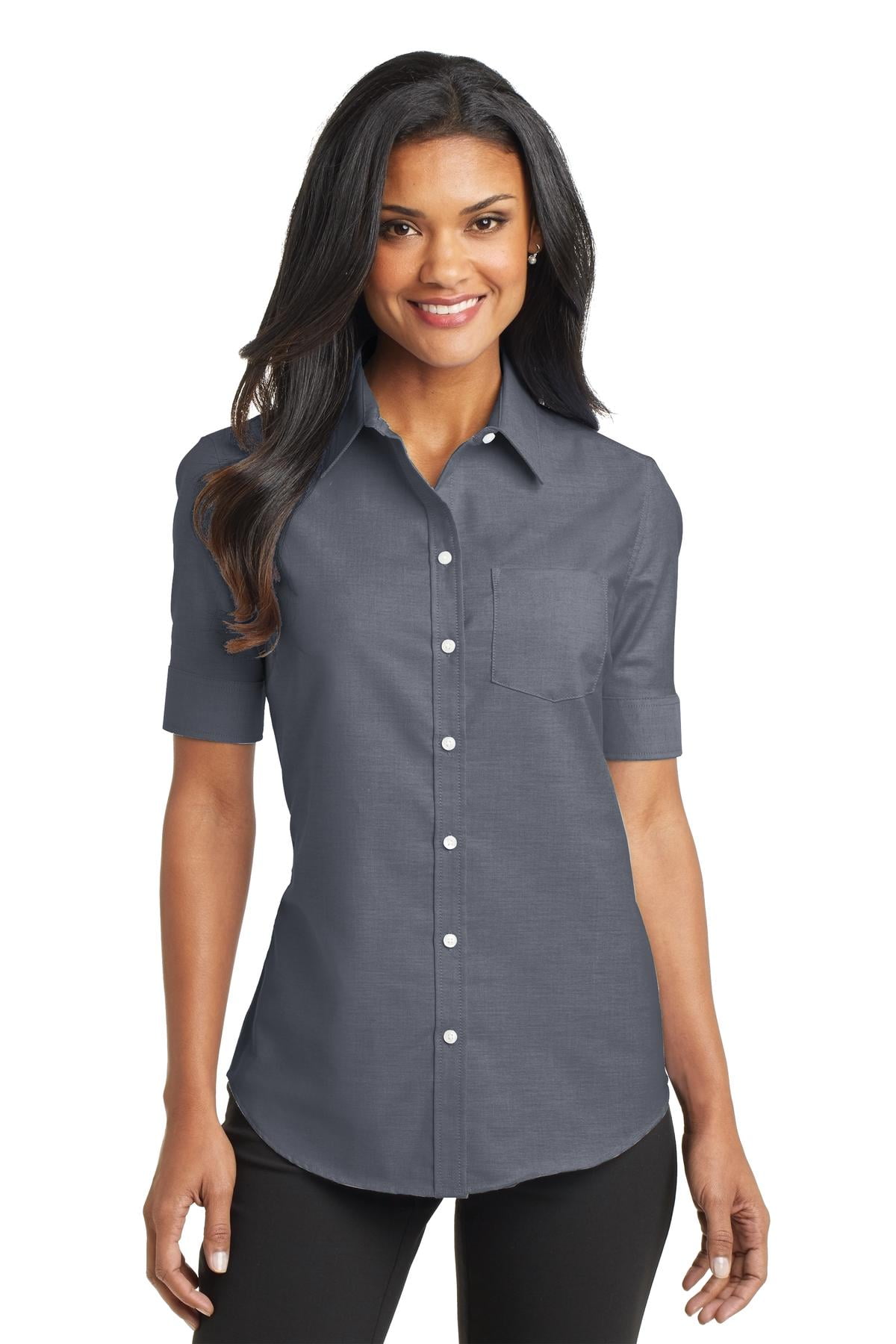 Port Authority Adult Female Women Plain Short Sleeves Shirt White 4X-Large