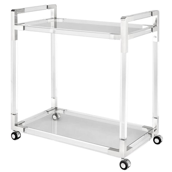 Uptown Club Azure 32" Acrylic and Stainless Steel Metal Bar Cart in Silver