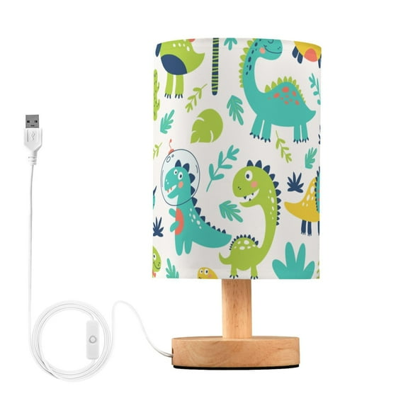 Yggo 9.7" Retro Green Dinosaur Cylinder Table Lamp with Linen Glass Shade