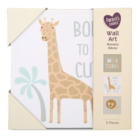 Parent's Choice 3-Piece Set Baby Nursery Canvas Wall Art, Jungle, 7" x 7"