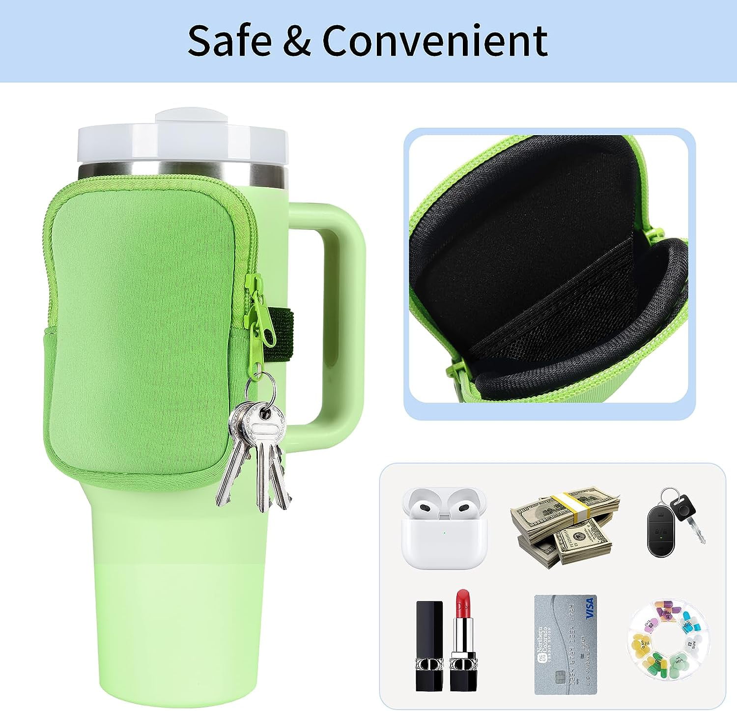 ananlu Bottle Caddy Gym Water Bottle Pouch Sleeve with Zipper Side Storage  Pockets for Cards, Keys, Phone, or Wallet for Reusable, Gym Bottle