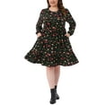 thumbnail image 2 of Agnes Orinda Plus Size Dress for Women Round Neck Long Sleeve Pleated Tiered Midi Floral Dresses 2X Black, 2 of 5