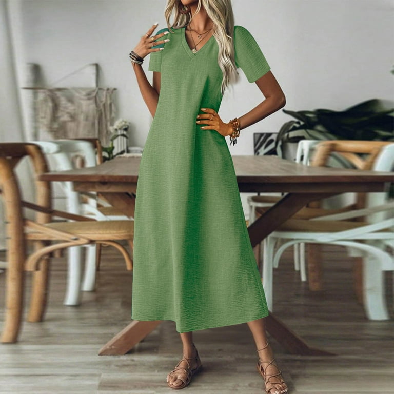 lime green dress casual Vibrant Lime Ruffled Sleeve Long Maxi Dress, Casual Midi Dresses 2025 Spring Summer Dresses 2025