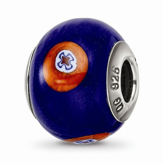 Fancy Bead White Sterling Silver Glass 12.73 mm 10.91 Reflections Italian Blue Withdecorative Accents Bead