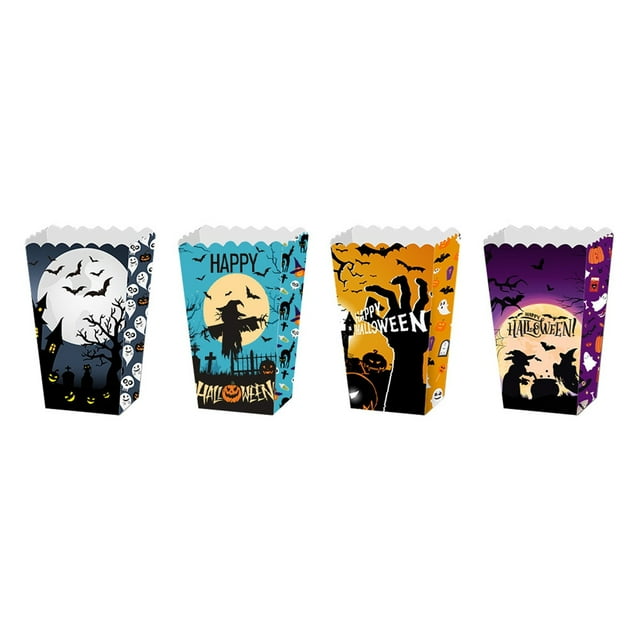 4PCS Halloween Popcorn Boxes Halloween Theme Party Popcorn Boxes Popcorn Paper Party Decoration Supplies Snack Candy Cookie Container Event Party Supplies