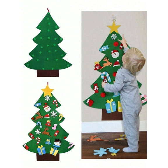 108PCS DIY Felt Christmas Tree Set with Ornaments – Wall Hanging Craft Kit for Kids & Adults, Reusable Xmas Decorations for Home, Party, and Holiday Gifts