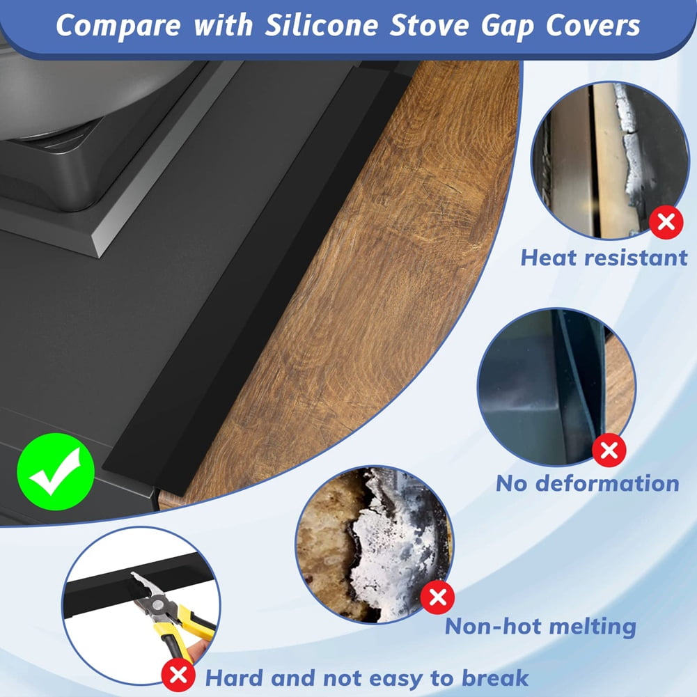 Stove Covers Stainless Steel 2 Packs, 13.8-27.6 Inch Adjustable Heat Not Filler Black,2 Packs x Stove Gap Covers Stainless Steel,Black