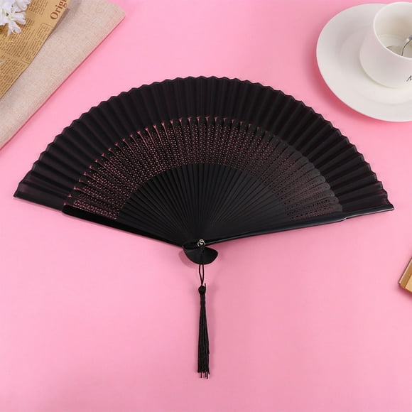 UPGRATOR Foldable Hand Fan Black Vintage Dancing Prop 1Set for Friends Performance