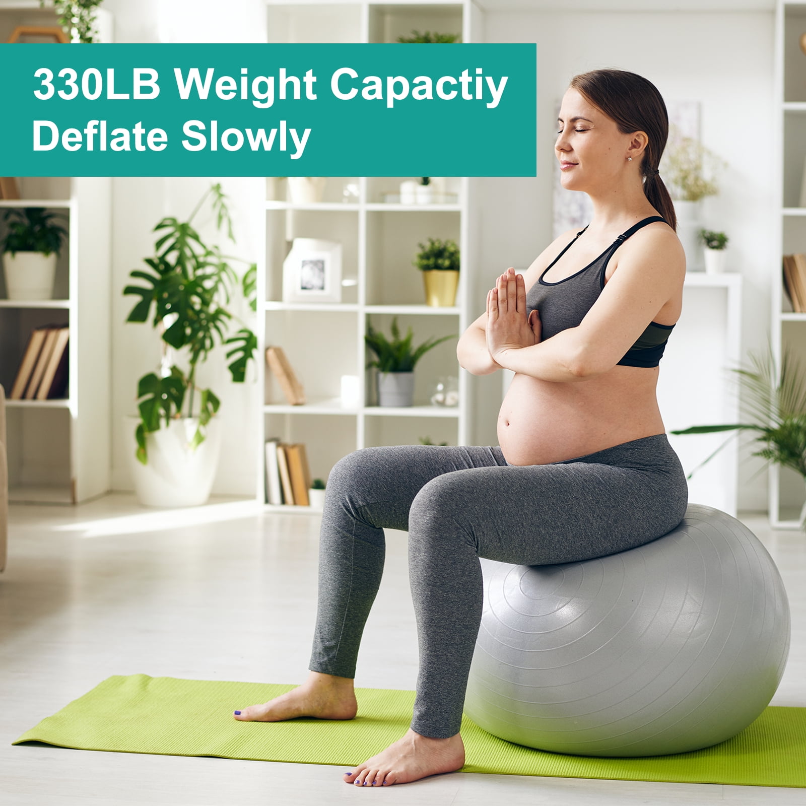 Yoga Ball, Exercise Ball 25.6" & & Purple Anti-Slip Stability Pilates Extra Thick Birth Workout with Pump - Fitting for (Gym Balance Fitness Core Workout)