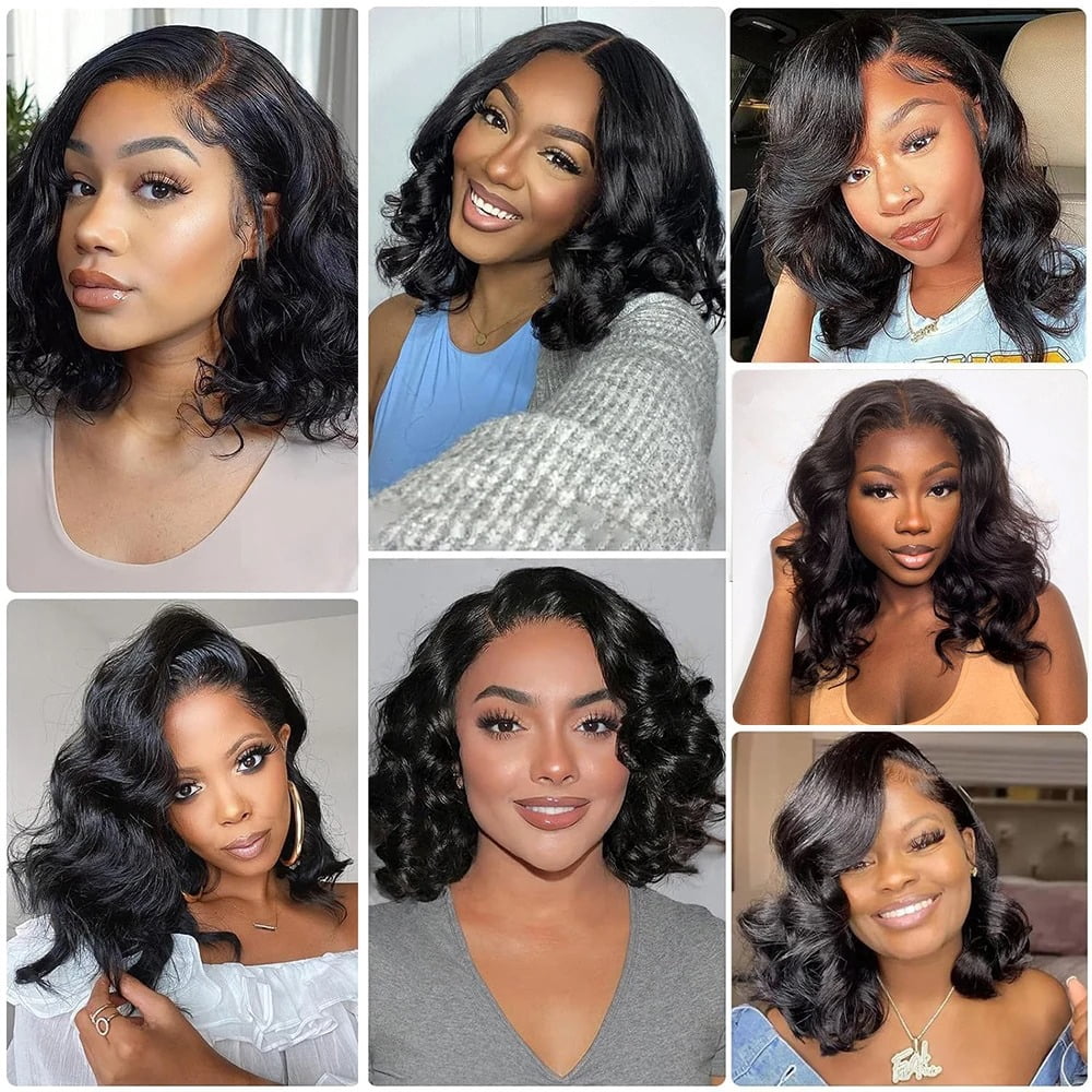 Glueless Body Wave Bob Wigs 13x4 HD Lace Frontal Human Hair Natural Wave Short Bob Wigs