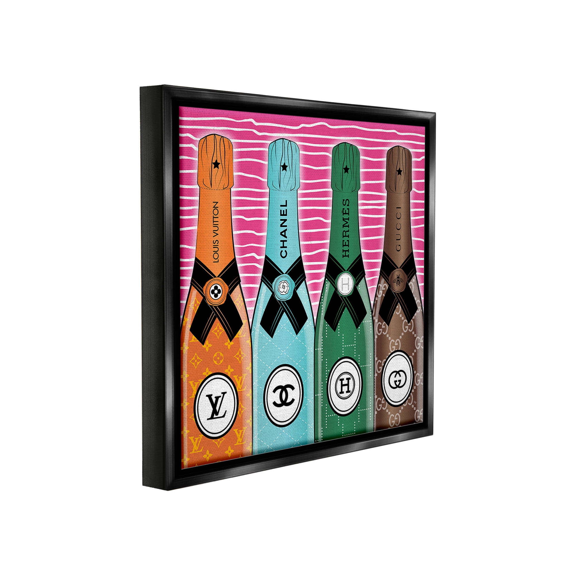Stupell Industries Bold Glam Bottles Food & Beverage Painting Black Floater Framed Canvas Art Print Wall Art, 18 x 18