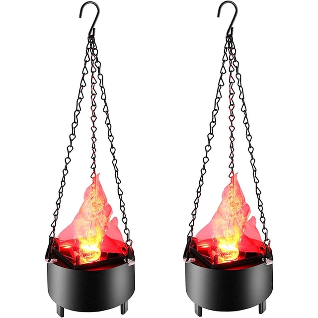 (Paquete de 2) Iluminación de llama simulada 3D, luz nocturna colgante para fogata, luz LED, llama intermitente danzante para decoración de Halloween, Navidad, bar, fiesta, interior, negro, 20 pulgada