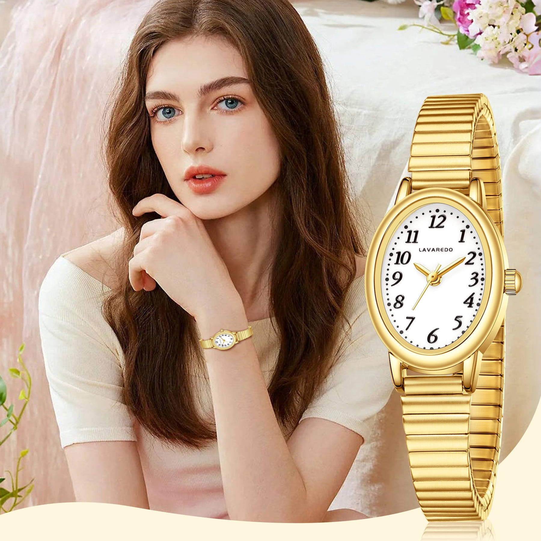 Watches for Women Easy Read Ladies Quartz Wrist Watch with Stainless Steel Expansion Band Waterproof Watch Gift for Woman -S Size