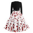 thumbnail image 6 of Women's Halloween Dress Ghost Witch Hat Crew Neck Cocktail 1950s Classic Dress Long Sleeve Hepburn Vintage Cute Dresses with Belt M, 6 of 7