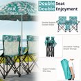thumbnail image 3 of Portable Outdoor 2-Seat Camping Folding Chair with Adjustable Sun Umbrella - Heavy Duty Foldable Beach Chairs with Storage Pocket and Cup Holders for Patio/Pool/Park, Pineapple, 3 of 8