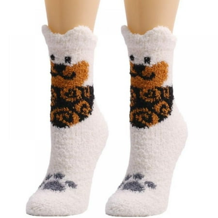 

Vintage Cartoon Cat Plush Socks Cozy Animal Fuzzy Socks for Women Christmas Useful Gift