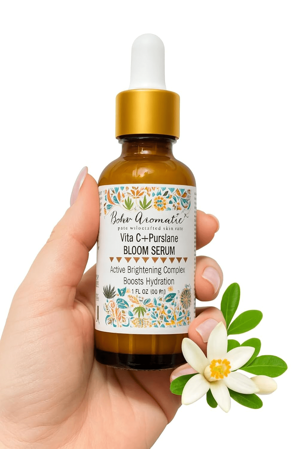 Boho Aromatic BLOOM Vita C + Purslane Brightening Vitamin C Face Serum, Antioxidant & Hydrating for Radiant Skin, Vegan & Cruelty-Free, 1 Pack