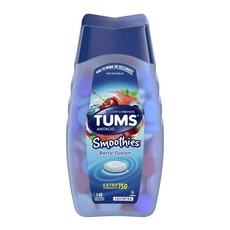 TUMS Antacid Chewable Tablets, Smoothies Berry Fusion Extra Strength for Heartburn Relief, 140 count