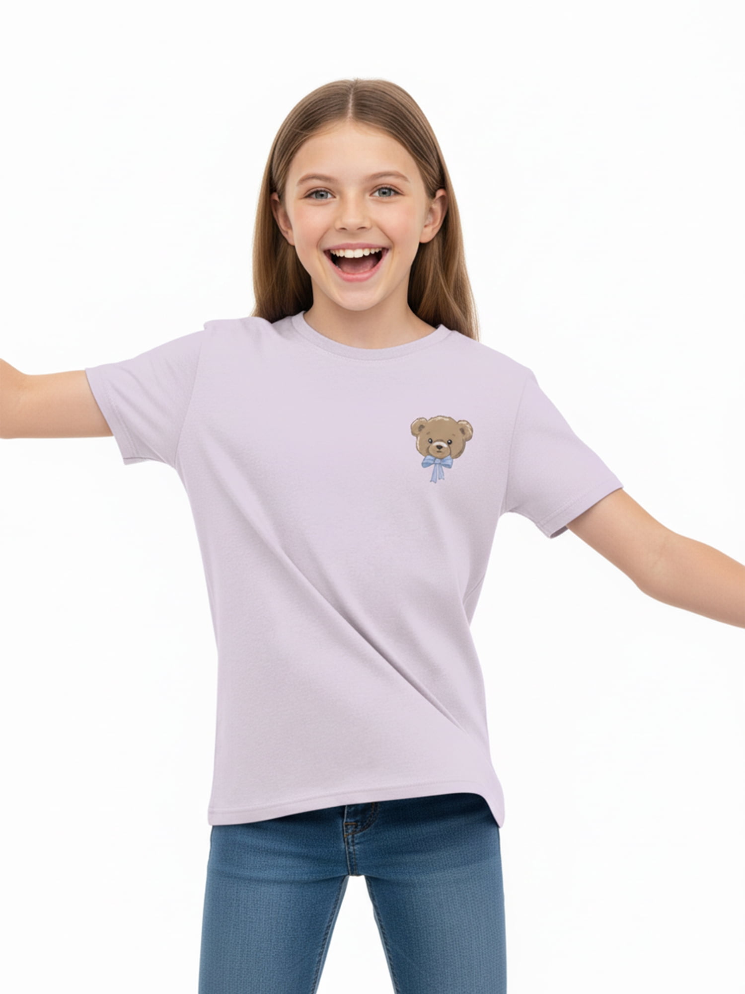 Wonder Nation Girls Teddy Bear Front Back Graphic Tee with Short Sleeves, Sizes 4-18