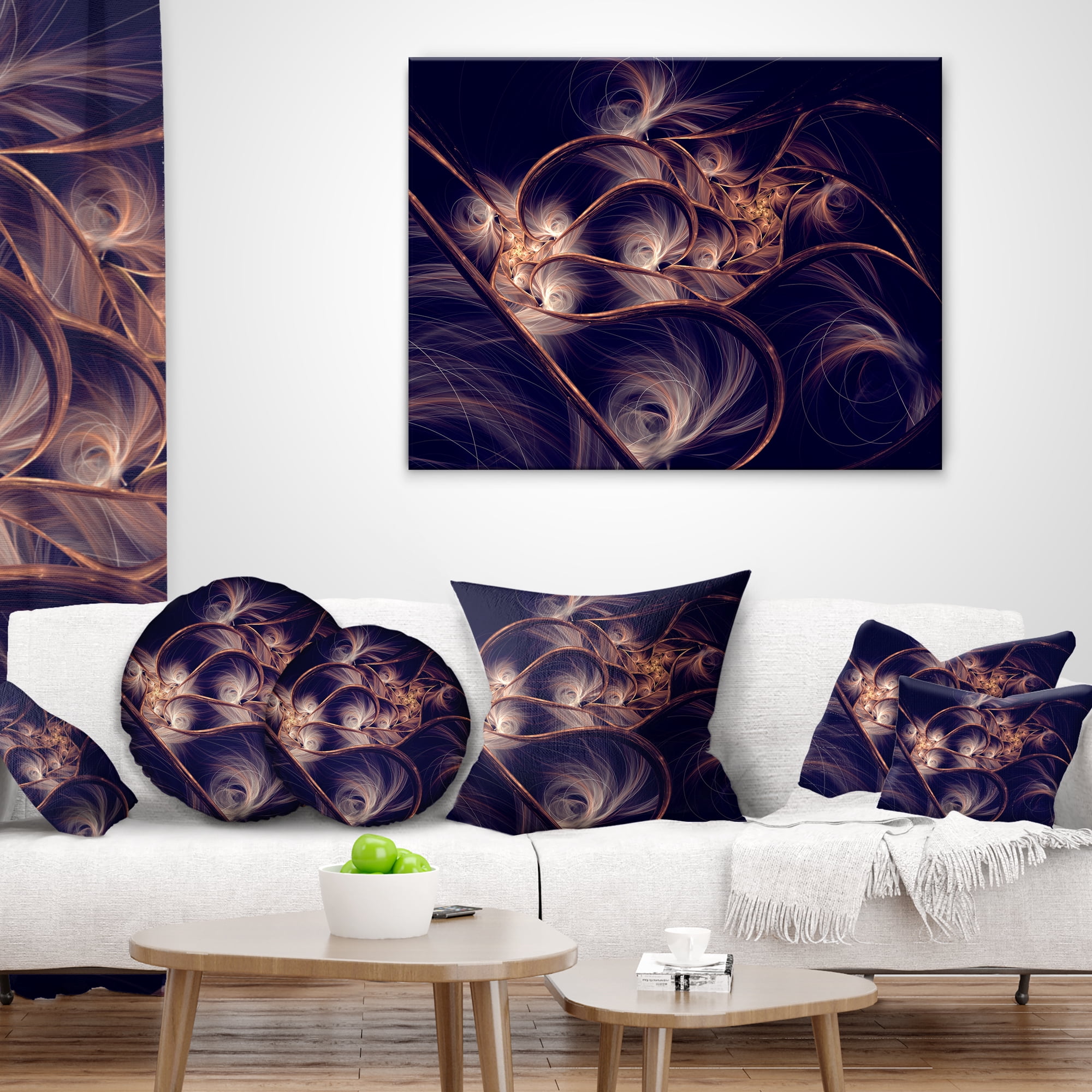 Designart Dark Gold Fractal Flower Pattern - Abstract Throw Pillow - 16x16