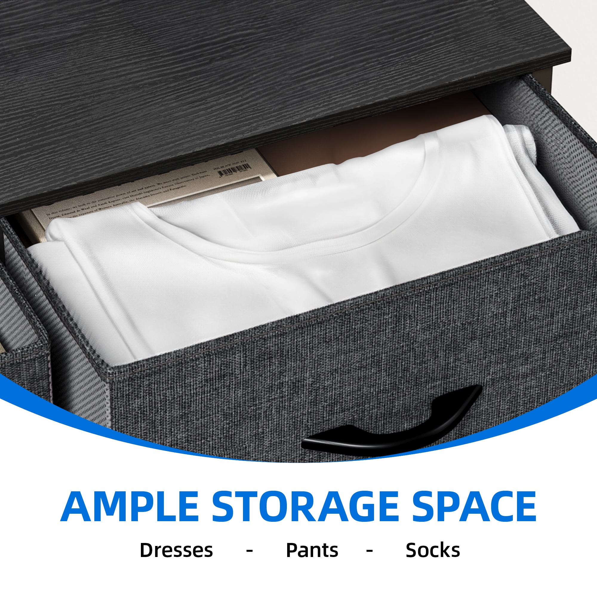 DEXTRUS 8 Drawers Dresser Fabric Storage Dressers for Adult for Living Room Bedroom Black Gray