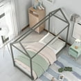 thumbnail image 5 of Harper & Bright Designs Twin Size Wooden House Bed with Roof, House Bed Frame Twin Size Floor Bed, Poppy House Wood Bed, Platform Bed, Can Be Decorated for Girls, Boys, Gray, 5 of 12