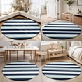 thumbnail image 4 of Small Round Rug 3Ft, Aqua Navy Blue Striped Non-Slip Washable Circle Rugs Carpet, Modern Abstract Lines Geometric Indoor Outdoor Rug Floor Mats Throw Runner for Bedroom Living Room Bathroom, 4 of 8