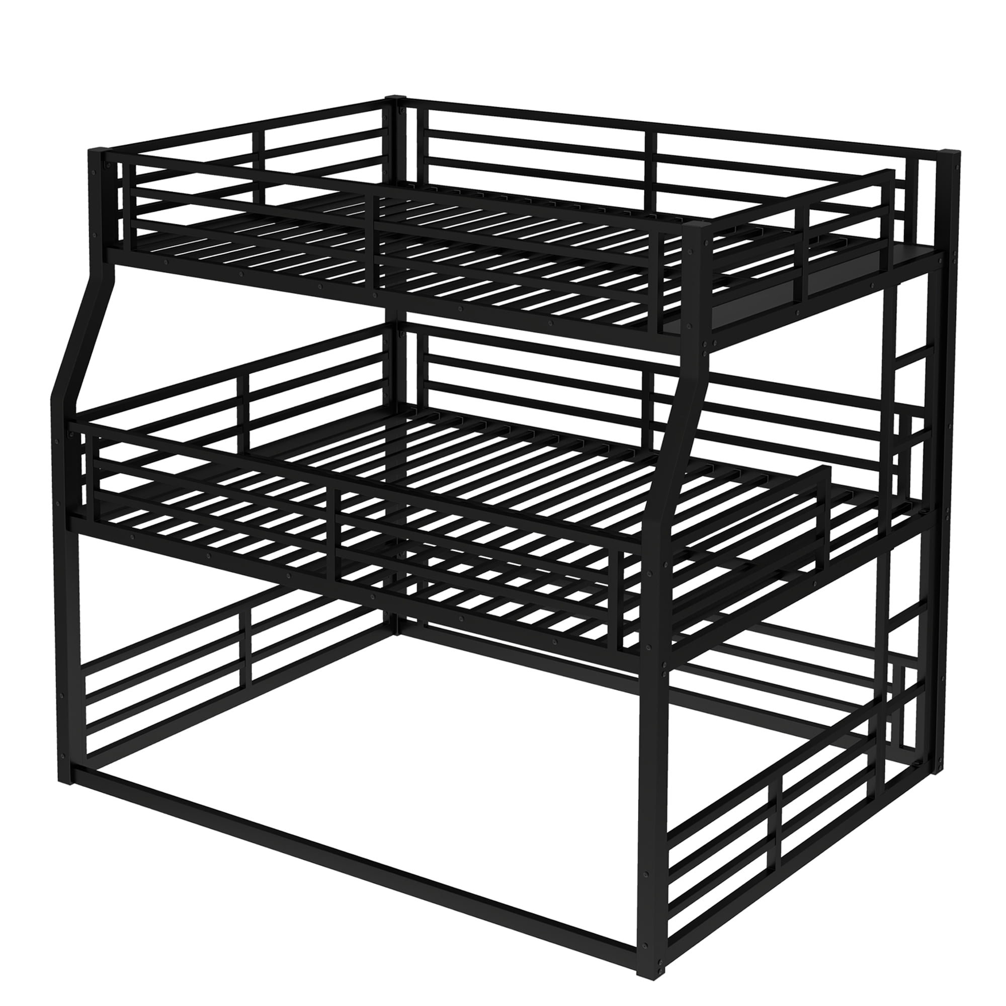 Full XL over Queen over Queen Bunk Bed for Kids, Triple Bunk Beds for 3, Space-Saving, Black