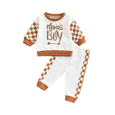 

Calsunbaby Kids Baby Boys Sweatshirt Outfits Set Checkerboard Print Long Sleeve Tops Pants Tracksuit Clothes Brown 12-18 Months