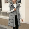thumbnail image 1 of Chaquetas y abrigos de mezclilla sin mangas con capucha, abrigo largo de algodón con capucha por encima de la rodilla para mujer, 1 of 8