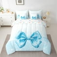 thumbnail image 2 of Manfei Blue Bling Bow Knot Twin Bedding Sets 7pcs for Girls, Princess Glitter Ribbon Bedding Comforter Set, Sparkle Stars Sheet Sets, Ultra Soft Home Decor, 2 of 8