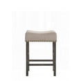 thumbnail image 3 of Tan Linen & Weathered Gray Finish Counter Height Stools (Set of 2) - Solid Wood with Backless Design, 3 of 5