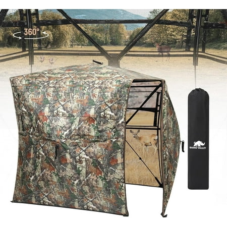 Rhino Valley Hunting Blind 360° See Through 2-3 Person Pop Up Ground Blinds with Carrying Bag Portable Resilient Hunting Tent with Silent Magnetic Door & Sliding Windows for Deer Turkey Hunting