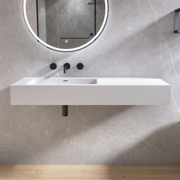 MEDUNJESS 47" Premium Stone Resin Solid Surface Bathroom Vanity Sink - Wall Mount Sink with Black Bracket and overflow,Durable Freestanding Modern Basin