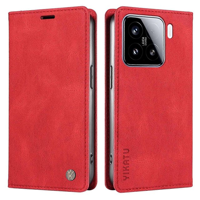 KAIYANG YIKATU YK-004 Funda de piel sintética para Xiaomi 15, con función táctil, magnética, autoabsorción, color verde, rojo y multicolor
