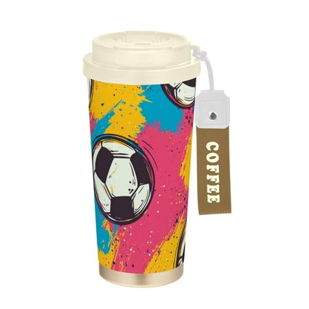 

17 OZ Stainless Steel Vacuum Insulated Tumbler - Coffee Travel Mug Spill Proof with Lid - Thermos Cup for Keep Hot/Ice Coffee Tea and Beer. Vibrant Football Pattern