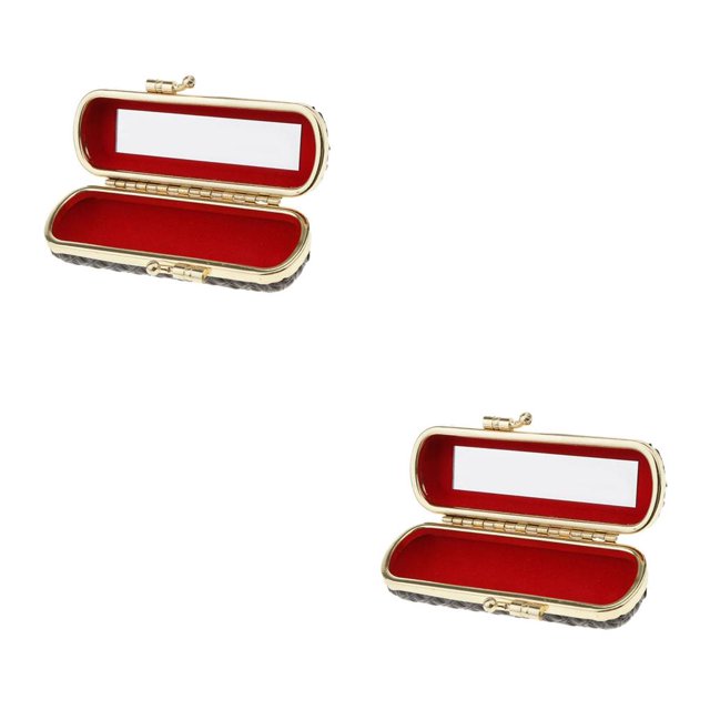 Wosthever Leather Lip Gloss Case Storage Box Mirror Holder with Balm 2piezas Negro