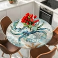 thumbnail image 2 of Retro Crab Round Fitted Table Cover Nautical Starfish Summer Beach Bohemian Floral Waterproof Table Cloth with Elastic Edge Wipeable Tablecloth for Picnic Camping Party Fits 55"-60" Diameter, 2 of 8