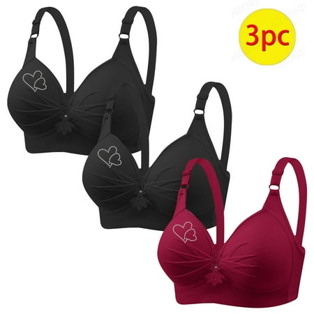 Womens Bras No Underwire Wireless Seamless Bra Ndbuld 3PC Woman s Printing Gathered Together Large Size Daily Bra Underwear No Rims Summer Savings Red 2XL