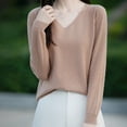 thumbnail image 3 of LOVZFMLL Sweaters for Women Acrylic V-Neck Ribbed Pullover Solid Color Casual Basic Undershirt Relaxed Fit Tops Warm Fall Winter Clothes, 3 of 8