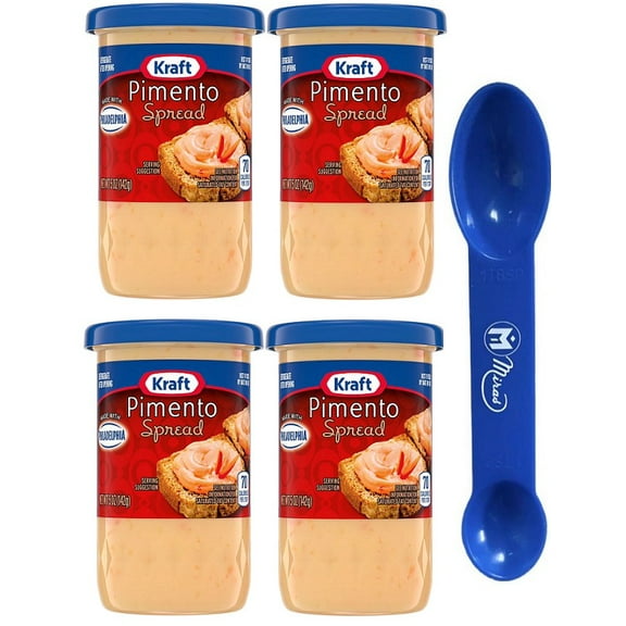 (Pack of 4) Kraft Pimento Spread with Philadelphia Cream Cheese, 5 oz Jars (2in1 Miras Trademark Measuring Spoon Included)