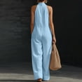 thumbnail image 4 of JULMCOMO Jumpsuits for Women Deep V Neck Halter Loose Fit Summer Outfits Sleeveless Wide Leg One Piece Casual Rompers with Pockets Sky Blue L, 4 of 5